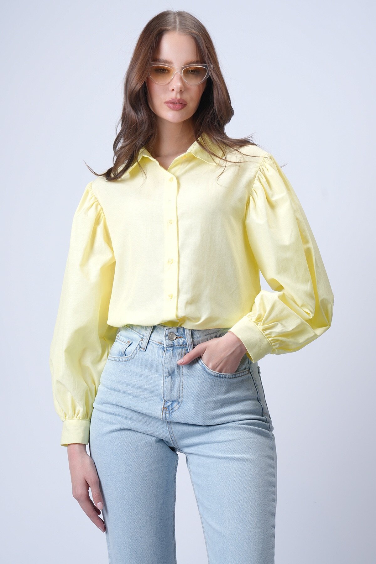 VAGGON  Sarı Balon Kol Gömlek - Görsel 3