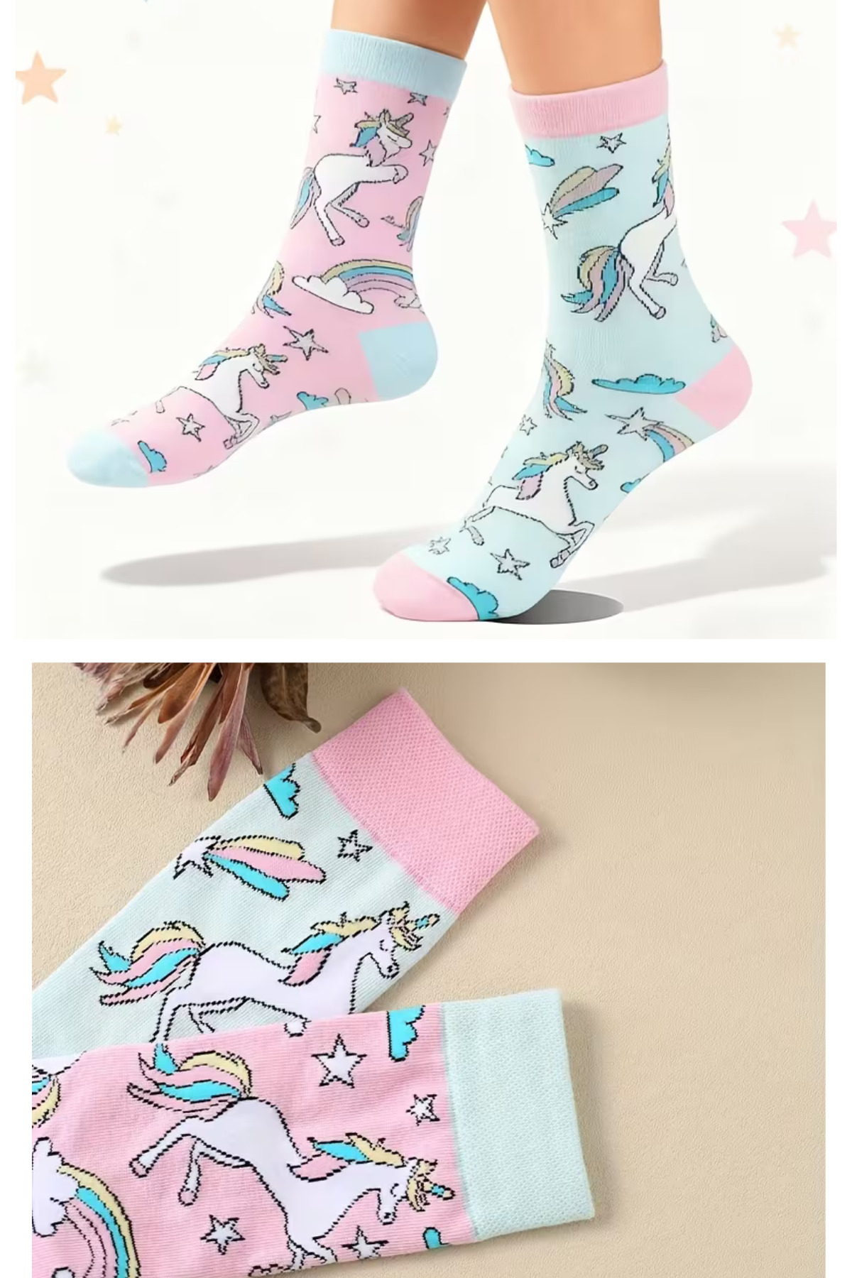 Kadın Çorap (2 ÇİFT) Unicorn Poni Desenli Pamuklu Çorap — görsel 7 · 102832480302