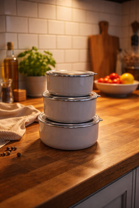 LOZA HOME | 3’lü Saklama Kabı Seti | Sızdırmaz Kapaklı | L’ESSENCE PURE SERİS...