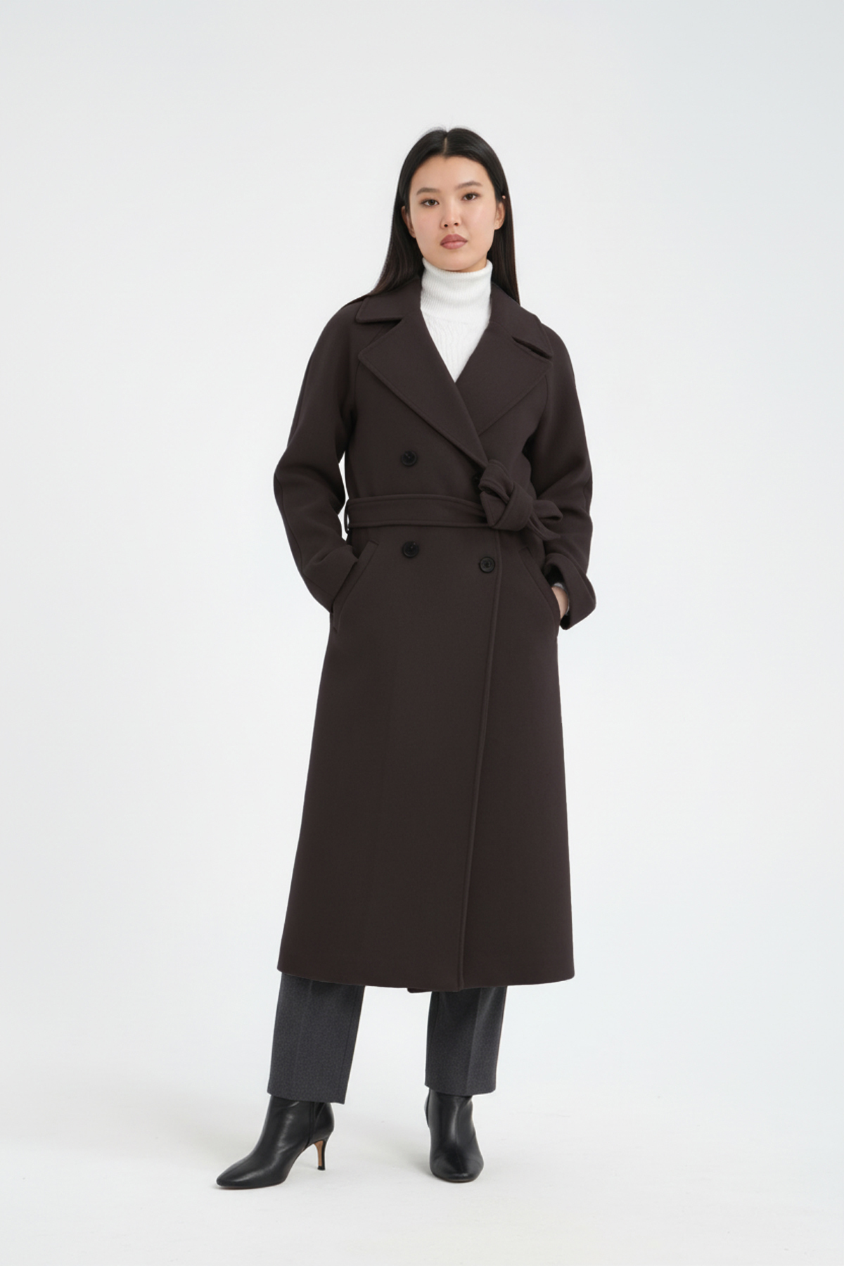 Soydan Güner  Kadın Oversize Kuşaklı Uzun Kaban (Gerçek Bedenden 1 Beden Büyük) Kahverengi 1280 - Görsel 3