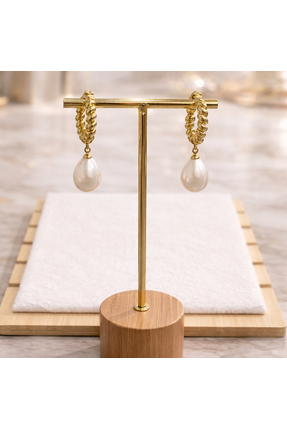 ecemia jewelry Burgulu Gold Halka & Doğal İnci Küpe