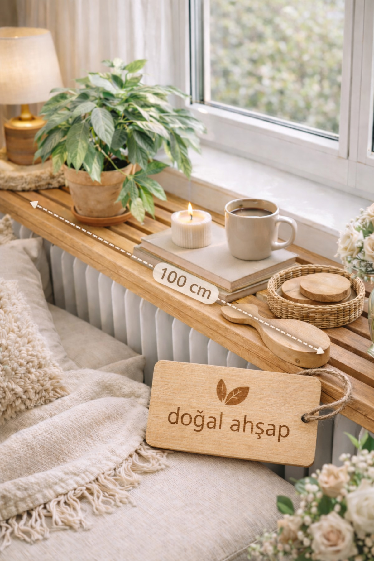 Natural Wooden Heater Top Shelf – 100 cm | MDF & Not Particleboard | Decorative and Durable