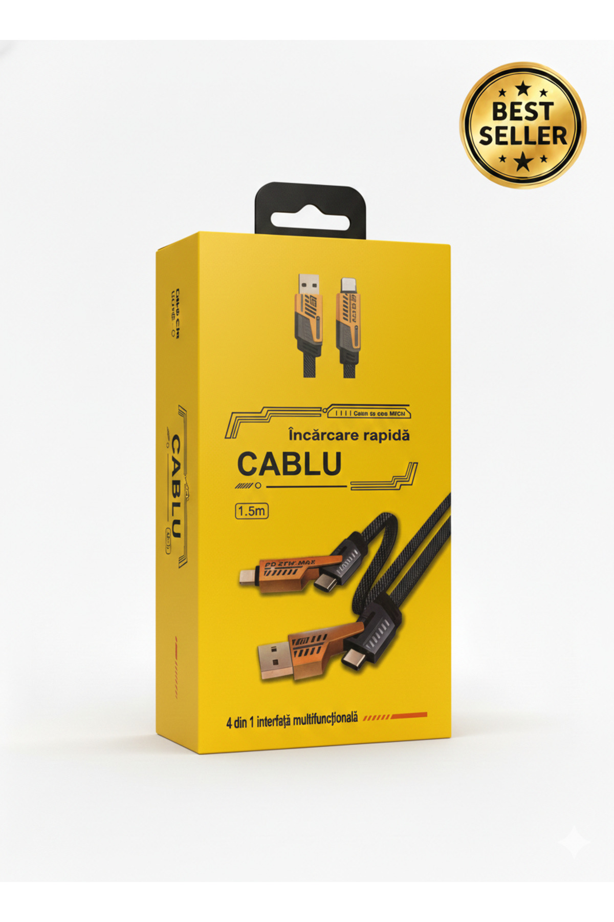 Cablu de incarcare mega rapida 4 in 1 pana la 65 W USB Type-C Lightning PD, 1,5 m