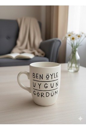 Palto Tasarım Ben Öyle Gördüm Krem Oval Kupa - Hediyelik Kupa Fincan Mug