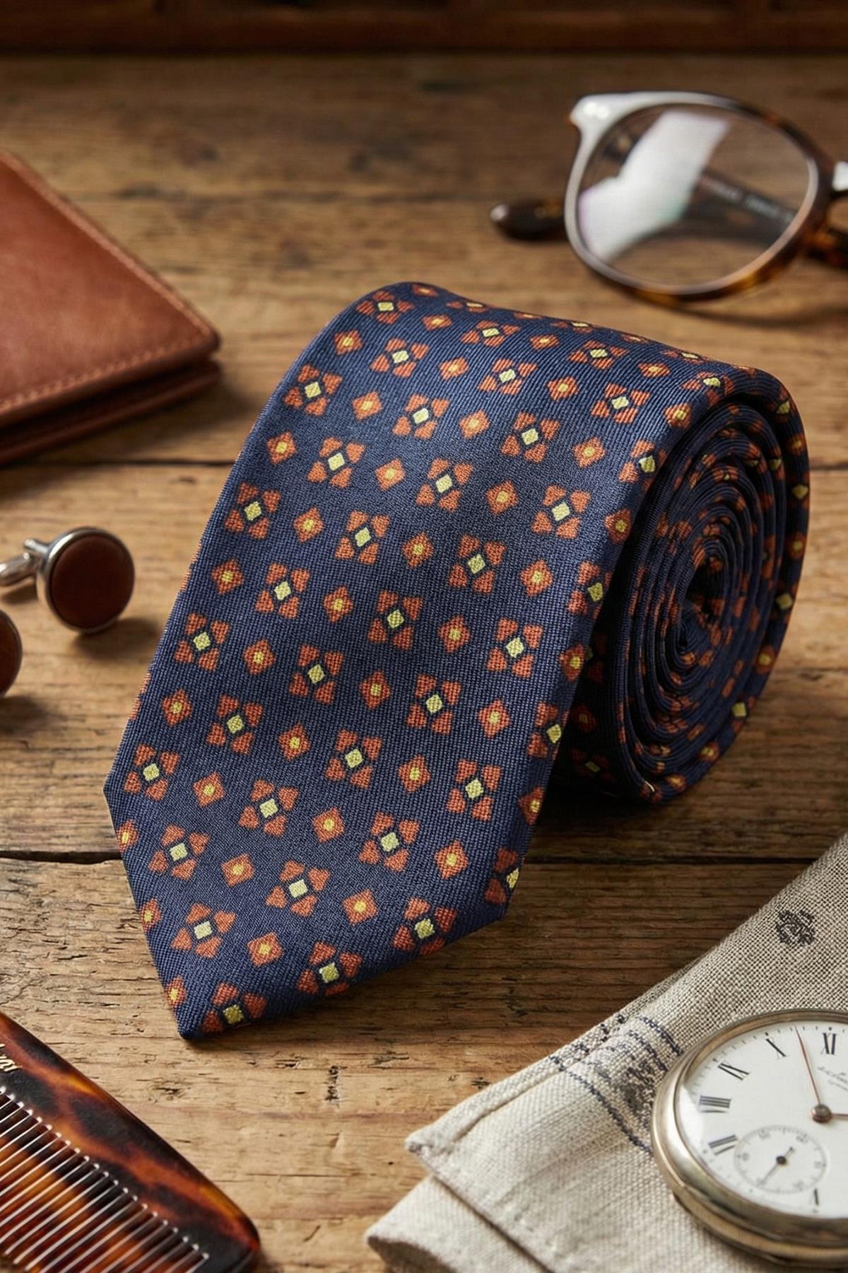  کراوات ابریشمی ایتالیایی طرح سرمه‌ای مدل وداسکا IK2236