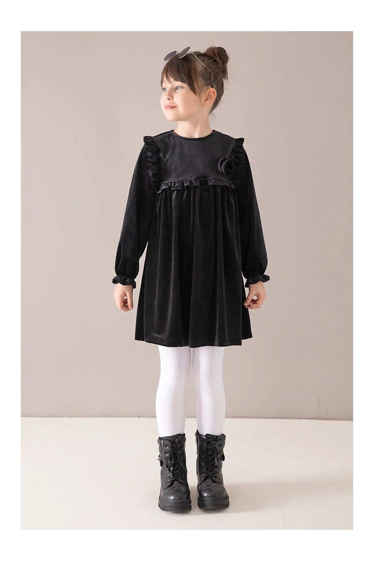 Ege Bebek Kız Çocuk 4-5-6-7-8 Yaş Mevsimlik Gül Detaylı Kadife Elbise, Bayramlık Elbise R2428 fotoğrafı 2 (önizleme)