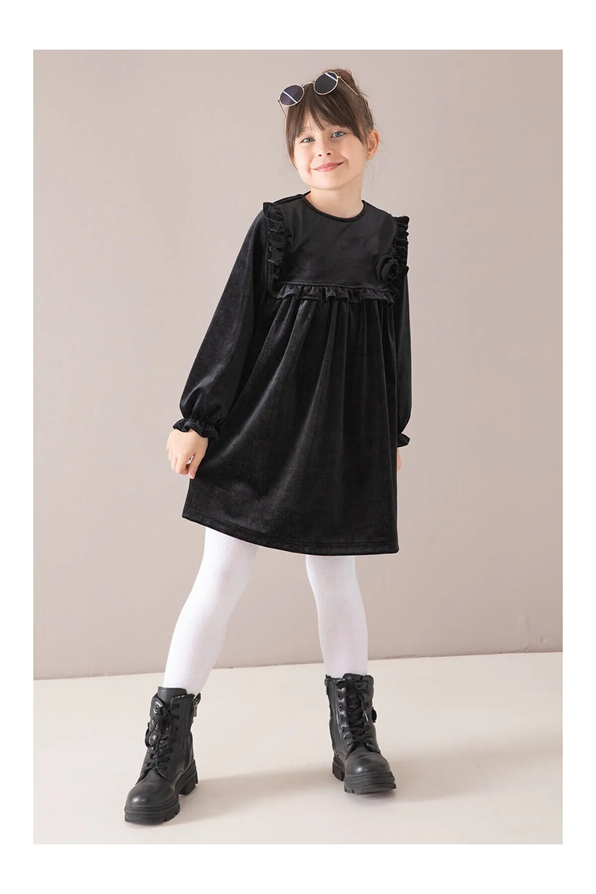 Ege Bebek Kız Çocuk 4-5-6-7-8 Yaş Mevsimlik Gül Detaylı Kadife Elbise, Bayramlık Elbise R2428 fotoğrafı 4 (önizleme)