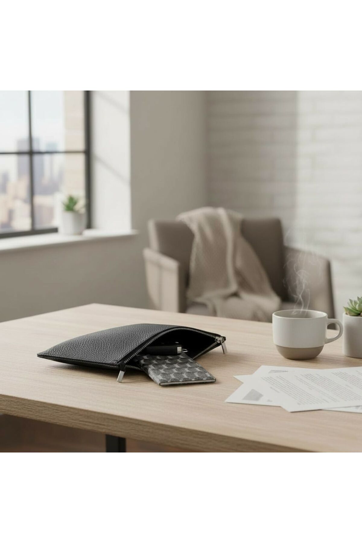 PLUSH STUDIO ISTANBUL NOIR CASE Deri Clutch El Çantası | Şık, Minimal & Zamansız Tasarım görsel 2