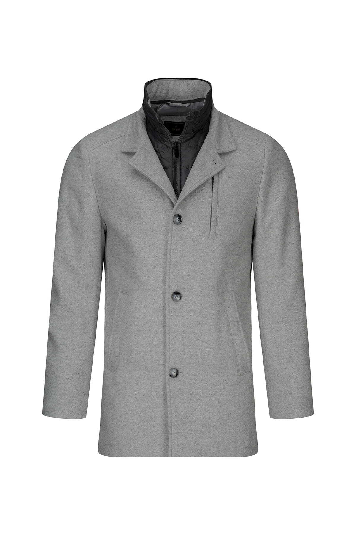 Hatemoğlu Gri Slim Fit Hakim Yaka Yünlü Kaşe Palto