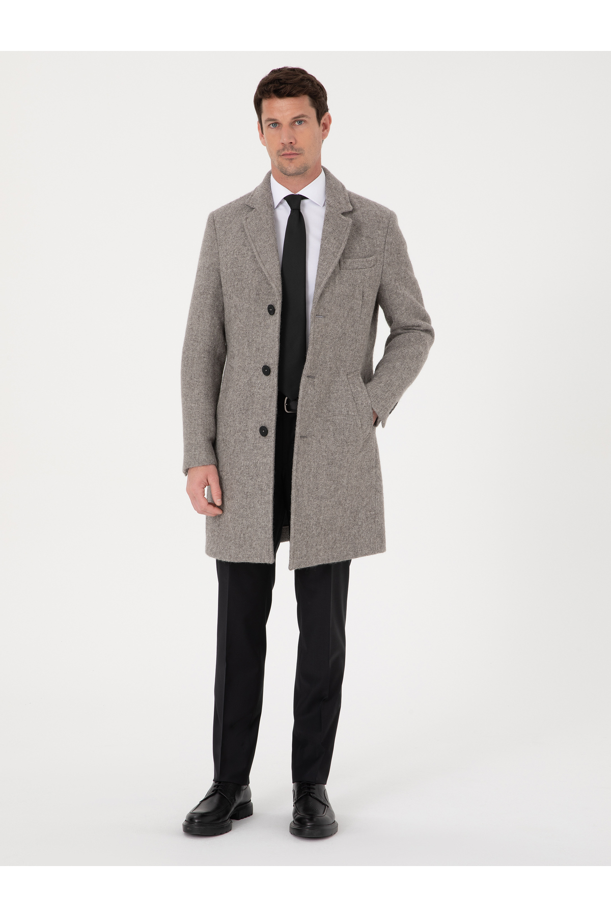Cacharel Gri Slim Fit Alpaka Yün Karışımlı Palto 50314605-VR024 görsel 4