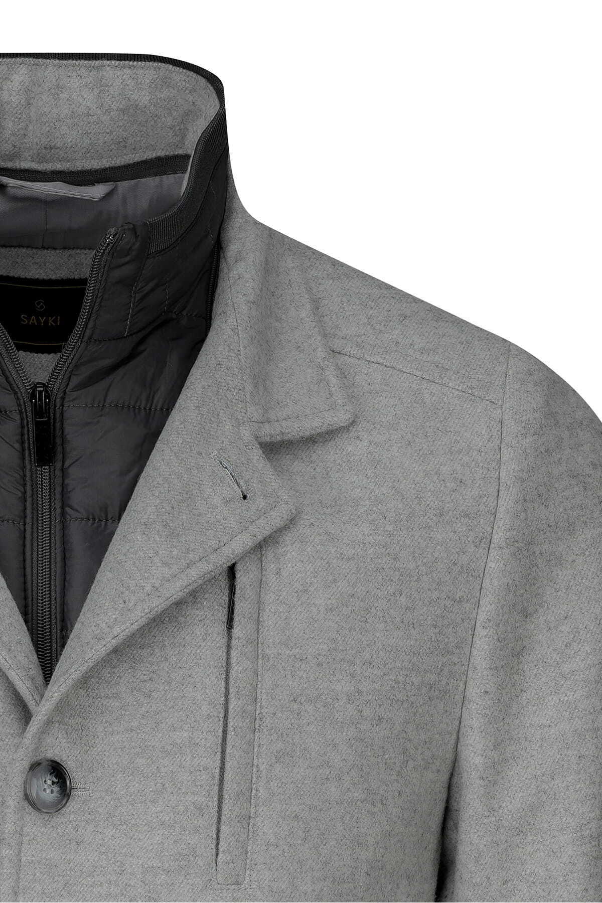 Hatemoğlu Gri Slim Fit Hakim Yaka Yünlü Kaşe Palto görsel 2