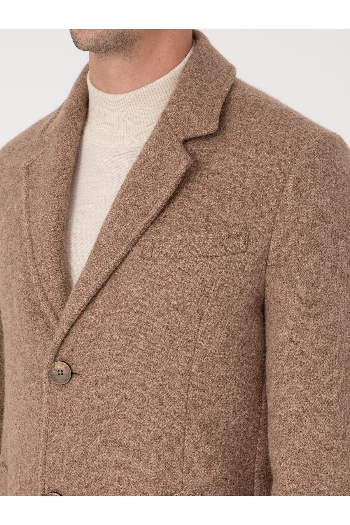 Cacharel Kahverengi Slim Fit Alpaka Yün Karışımlı Palto 50314605-VR029 görsel 7