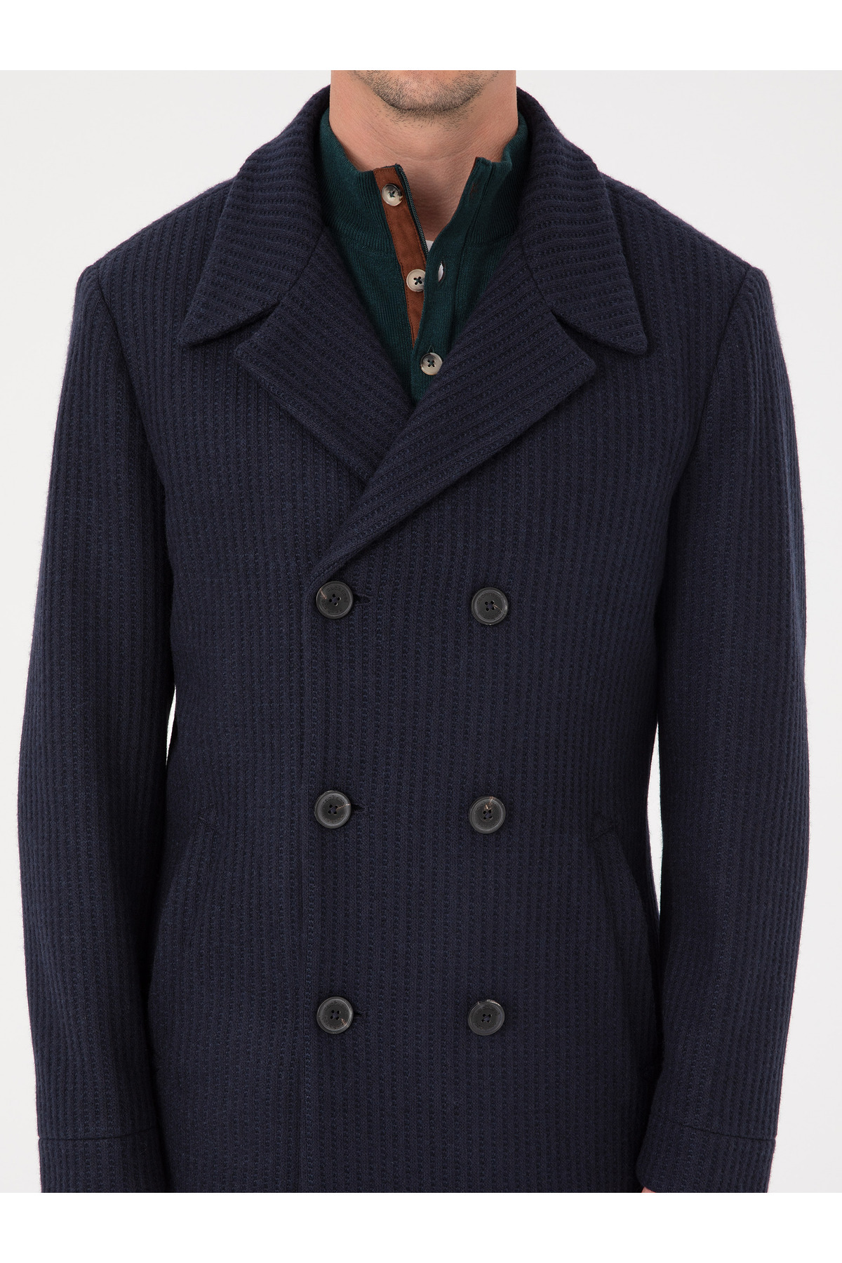 Cacharel Lacivert Slim Fit Yün Karışımlı Kruvaze Kaşe Kaban 50309909-VR033 görsel 6
