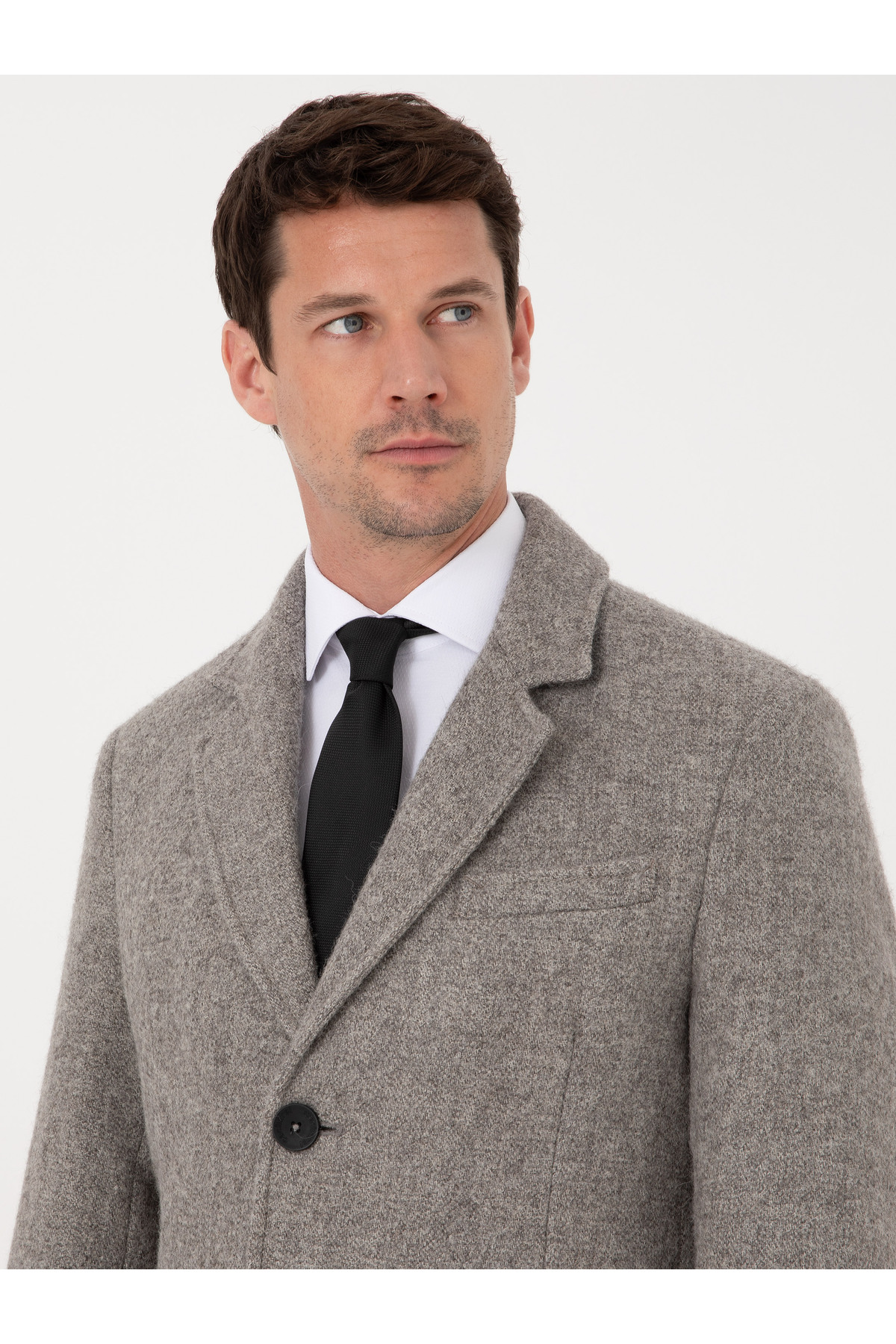 Cacharel Gri Slim Fit Alpaka Yün Karışımlı Palto 50314605-VR024 görsel 2