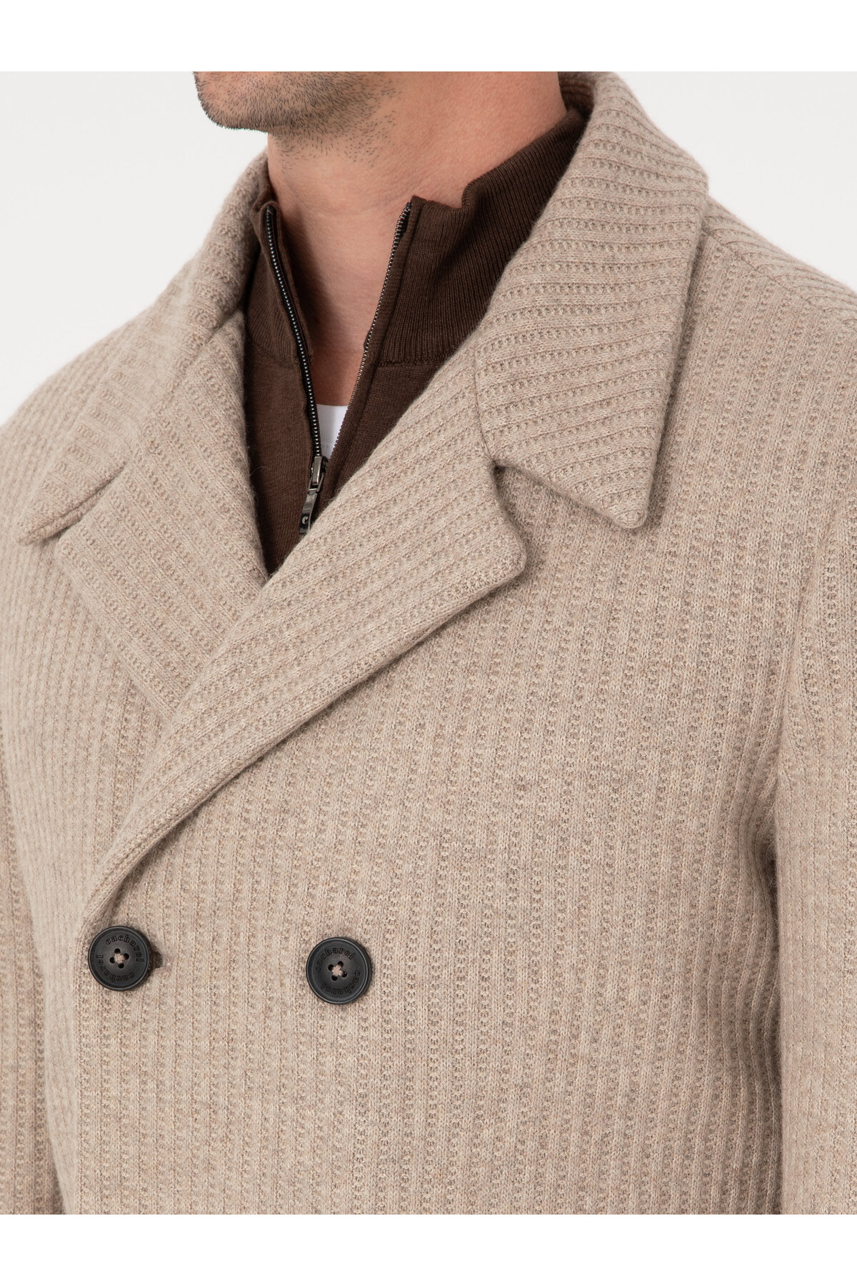 Vizon Slim Fit Yün Karışımlı Kruvaze Kaşe Kaban 50309909-VR052 — قهوه‌ای — تصویر 7 از 7