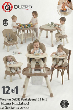Quero Yummy 12in1 Mama Sandalyesi 12 Özellik Portatif Çalışma, Oyun Masalı Ço...