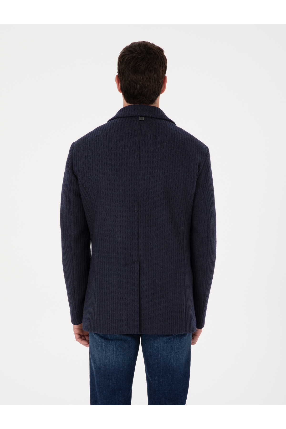 Cacharel Lacivert Slim Fit Yün Karışımlı Kruvaze Kaşe Kaban 50309909-VR033 görsel 5