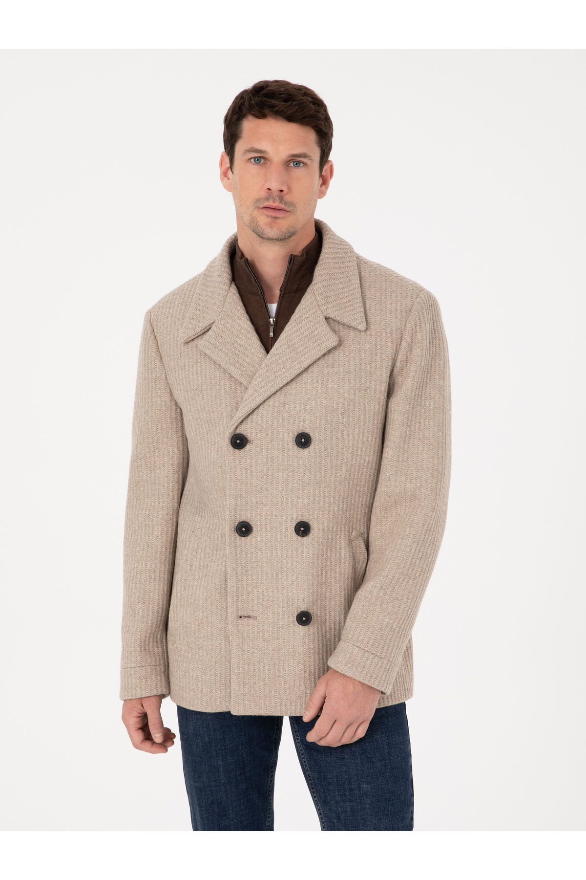 Cacharel Vizon Slim Fit Yün Karışımlı Kruvaze Kaşe Kaban 50309909-VR052 — قهوه‌ای