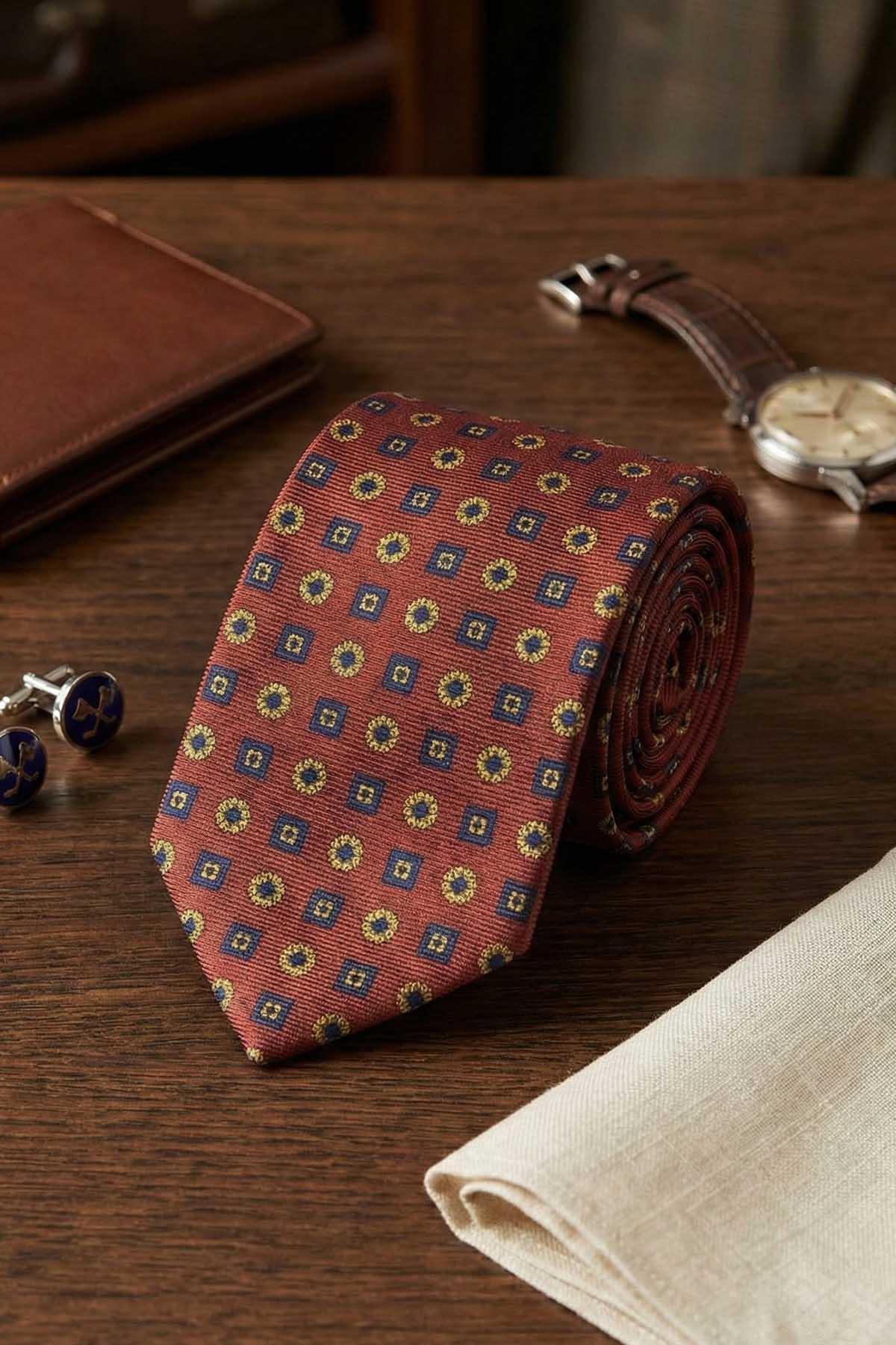  کراوات ابریشمی ایتالیایی طرح کاشی مدل Arosio مدل IK2233