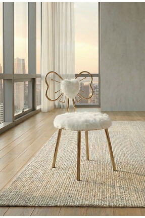 lowena home MODERN BEYAZ PELUŞ KUMAŞLI KELEBEK TASARIM MAKYAJ SANDALYESİ YUVA...