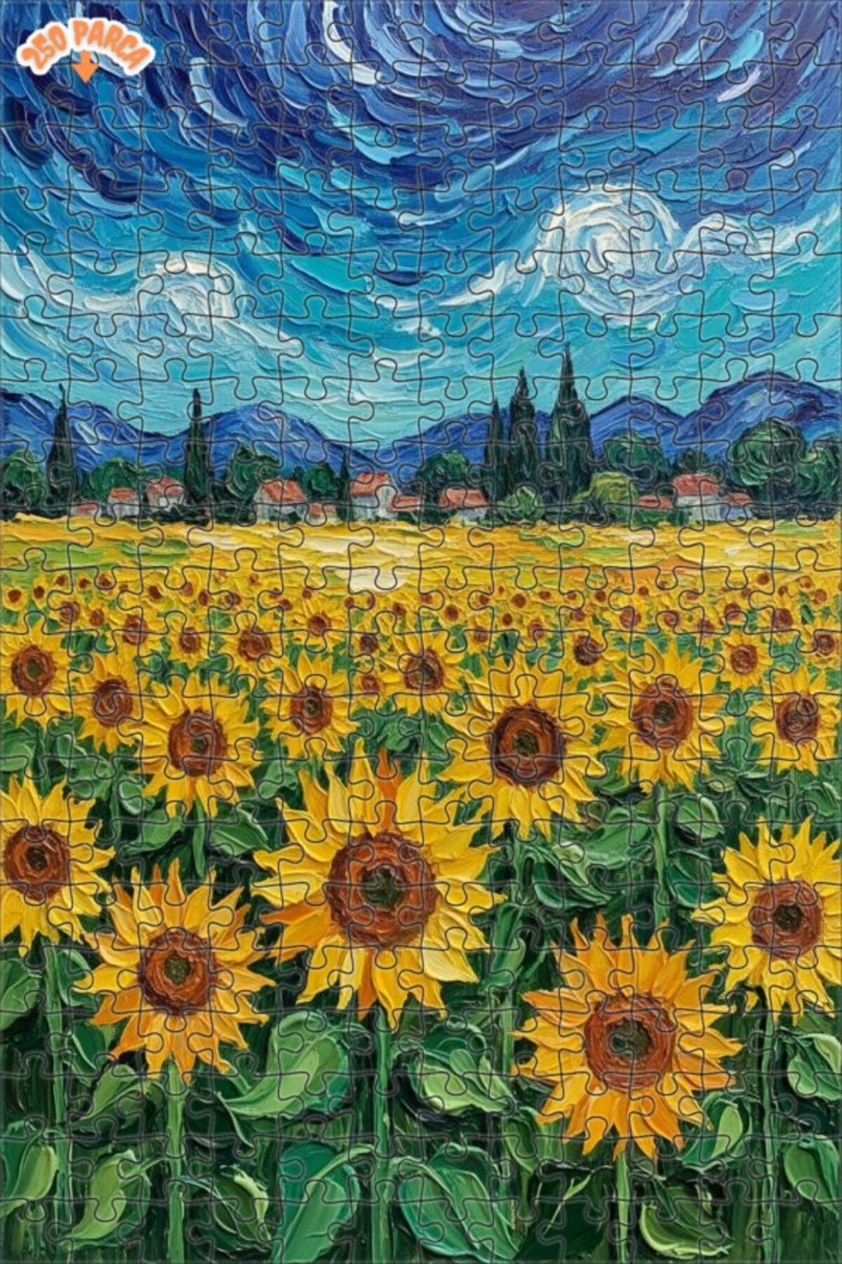 John Wangページ Teona Ahşap Van Gogh Yıldızlı Geceler Ayçiçek Tarlası Yağlı Boya