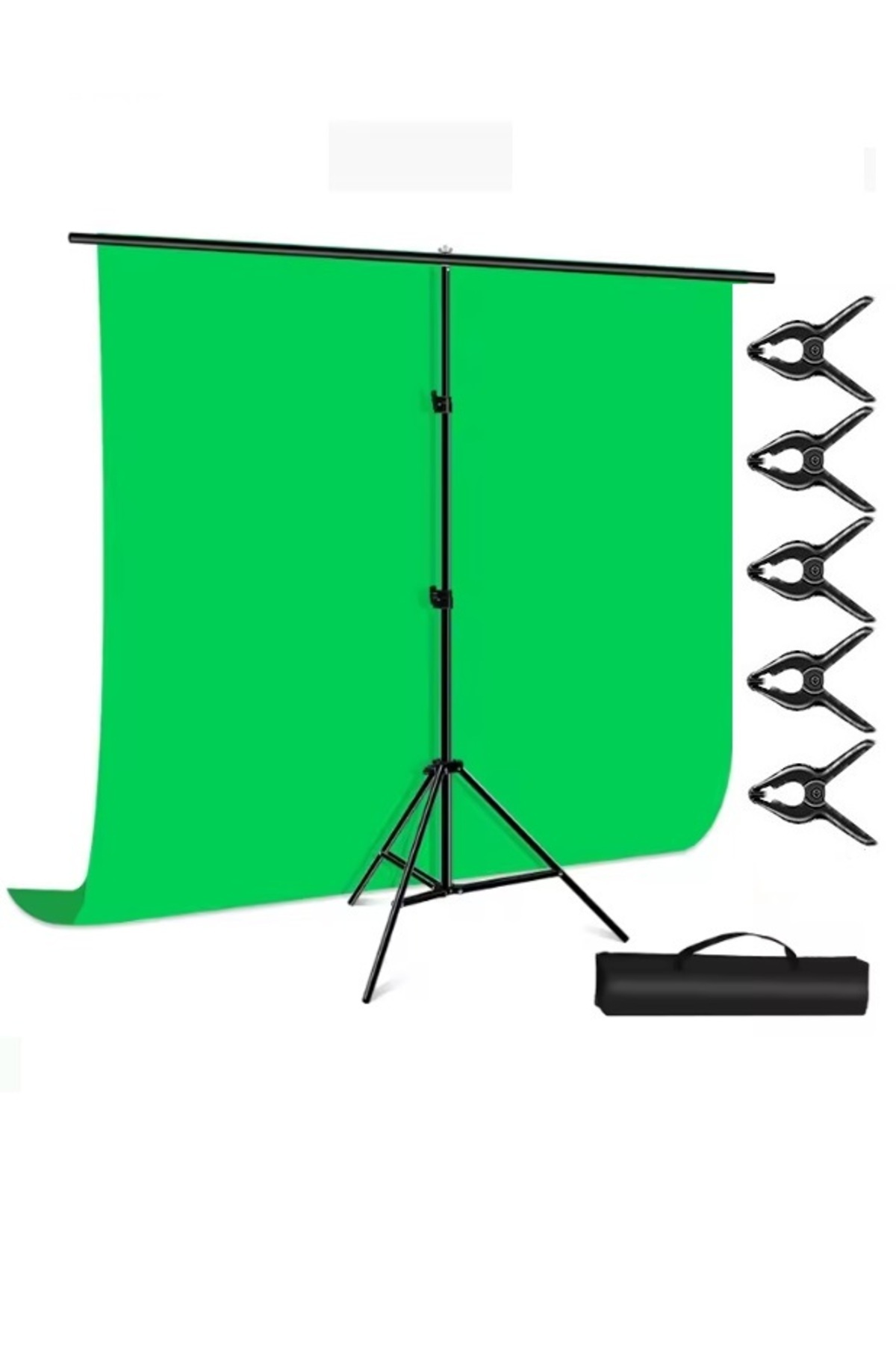 2x3m chromakey, green screen ,greenbox yeşil fon Kiti T Braket Standı + 5 adet Klipsler