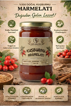 ŞİFAKÜR BİTKİSEL SAĞLIK ÜRÜNLERİ Şifakür Kuşburnu Marmelatı Katkısız Şeker İl...