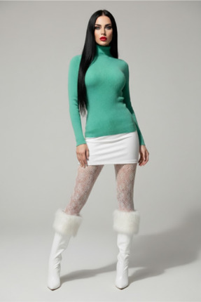 Afternoon Kids Mint Yeşili Fitilli Balıkçı Yaka Kadın Triko Kazak