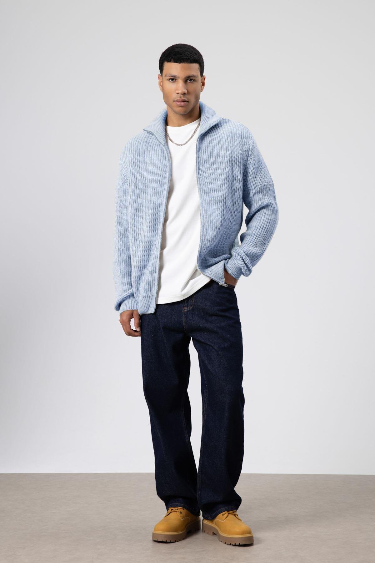 Oversize Fermuarlı Triko Hırka Bebe Mavi — آبی V60-14 — تصویر 2 از 5