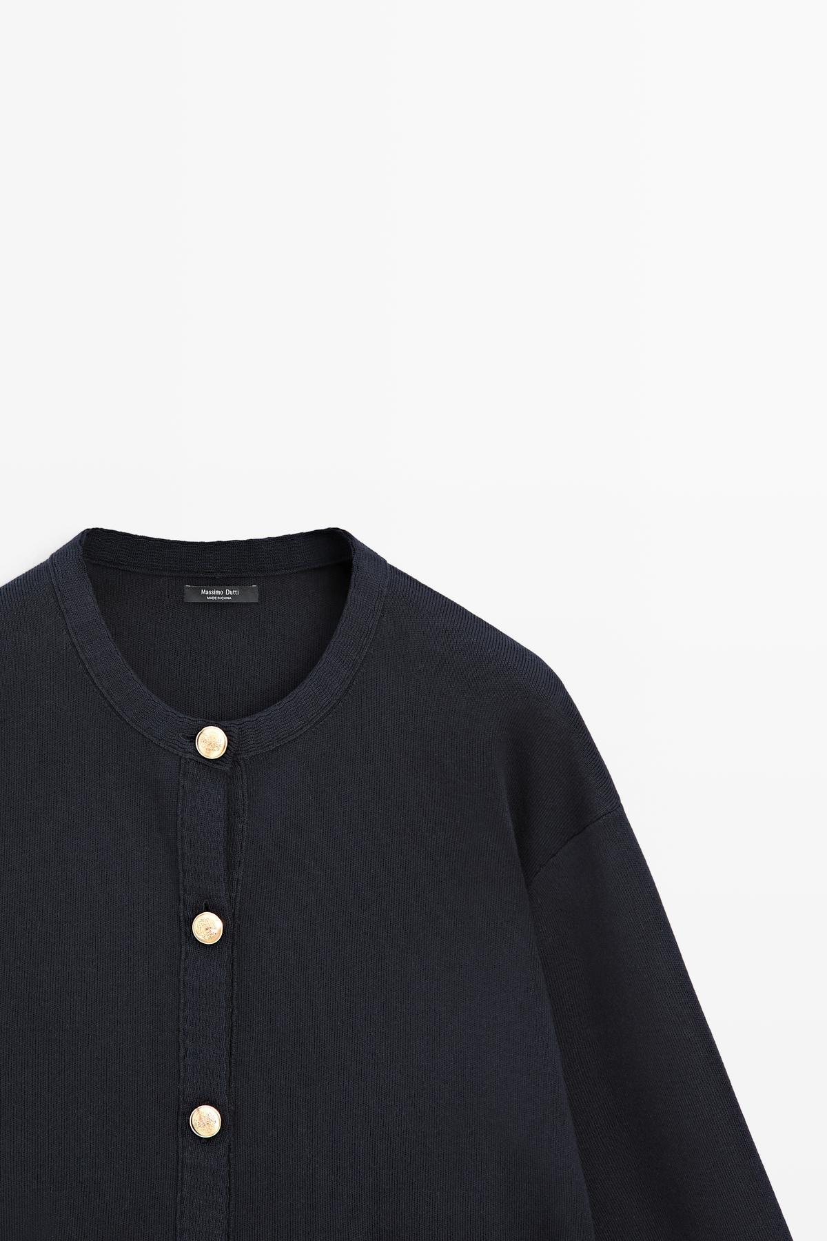 Massimo Dutti  Altın düğmeli pamuklu triko hırka - Görsel 6