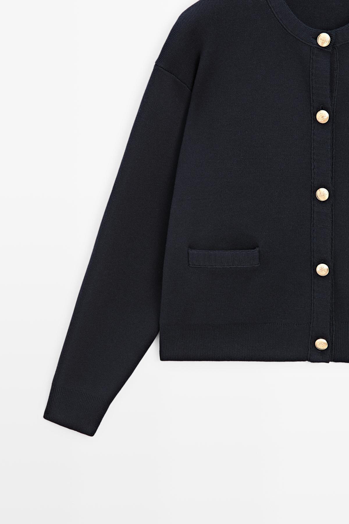 Massimo Dutti  Altın düğmeli pamuklu triko hırka - Görsel 7