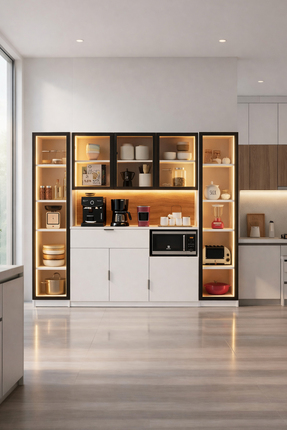 Avmpark Vals 3 Kapaklı Kahve Köşesi 1+1 Temperli Cam Kapaklı Dolaplı Mikrodal...