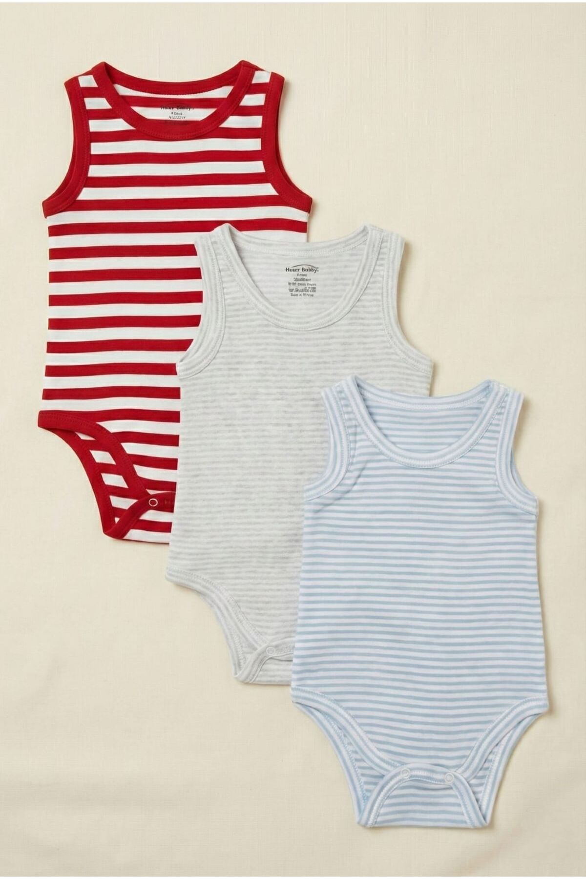 Fuar Baby Erkek Bebek 3'lü Paket %100 Pamuk Çizgili Askılı Atlet Body Zıbın Seti - Terletmeyen Rahat Kalıp fotoğrafı 2 (önizleme)