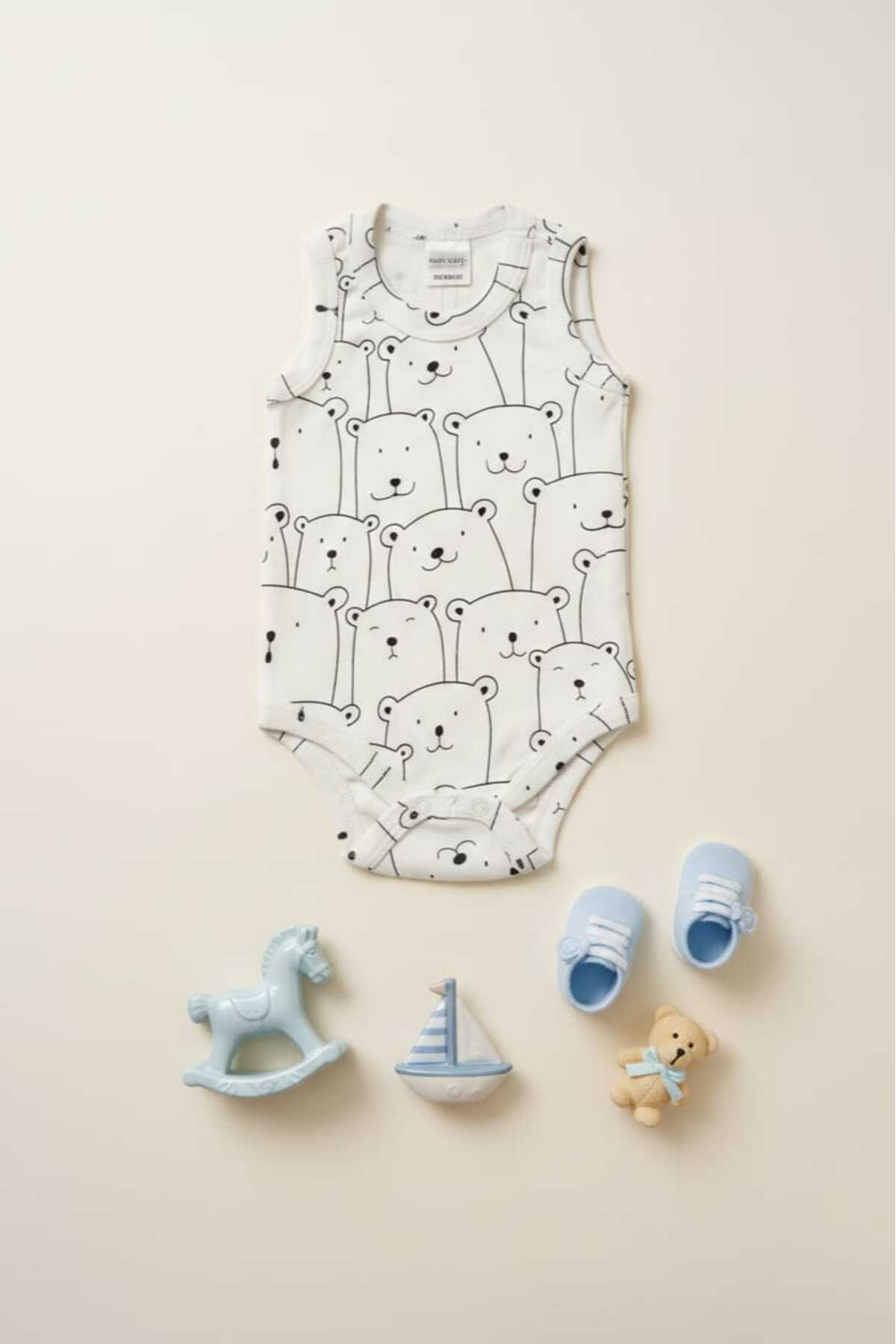 Fuar Baby 3'lü Paket %100 Pamuklu Çok Renkli Desenli Erkek Bebek Zıbın Body - Yazlık Atlet Kesim fotoğrafı 2 (önizleme)