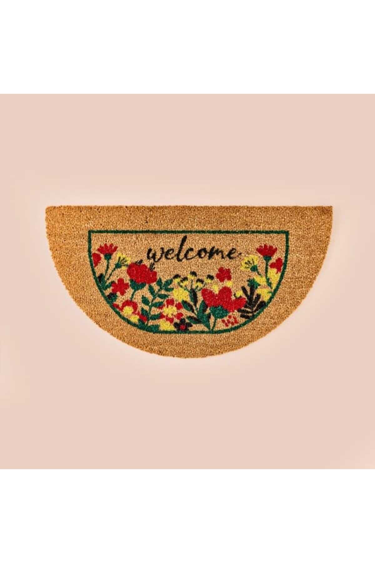 Giz Home Koko Floral Welcome Half Moon Door Mat - Colorful - 40x75 cm