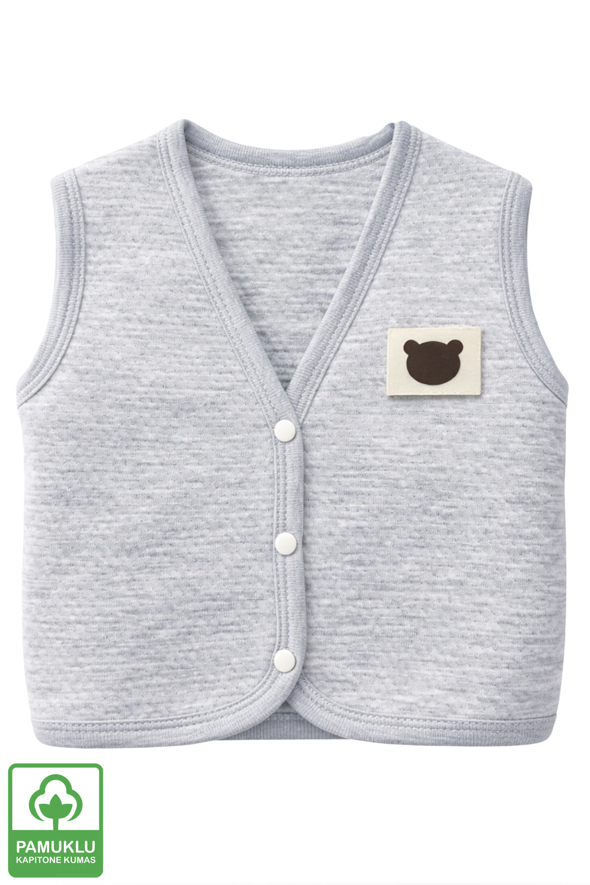 Miniel Unisex Bebek Ayıcık Armalı Organik Pamuklu 3-6-9 Ay 2Li Kapitone Bebek Yelek Set fotoğrafı 3 (önizleme)