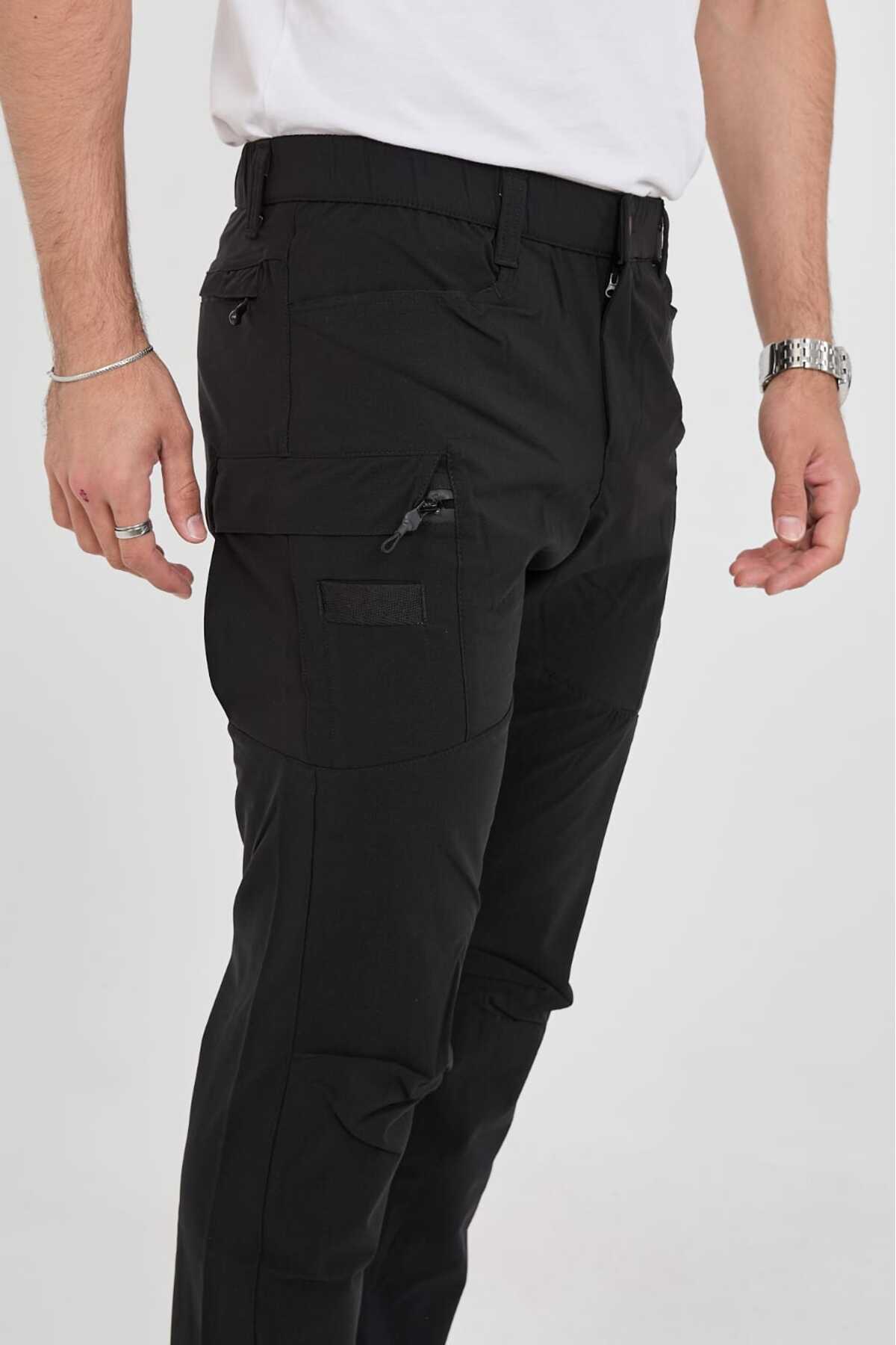 Softshell siyah erkek içi polarlı su, rüzgar geçirmez kargo cep pantolon model 1 — مشکی 002 — تصویر 2 از 3