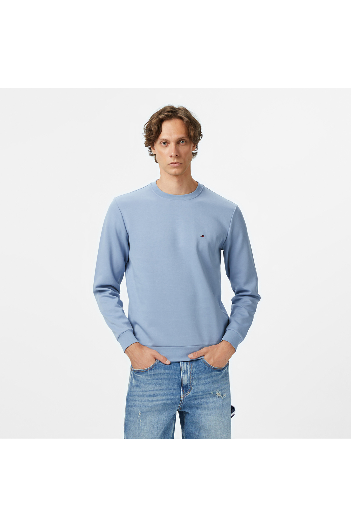 تامی هیلفیگر سویشرت مردانه یقه گرد Essential Intechno آبی