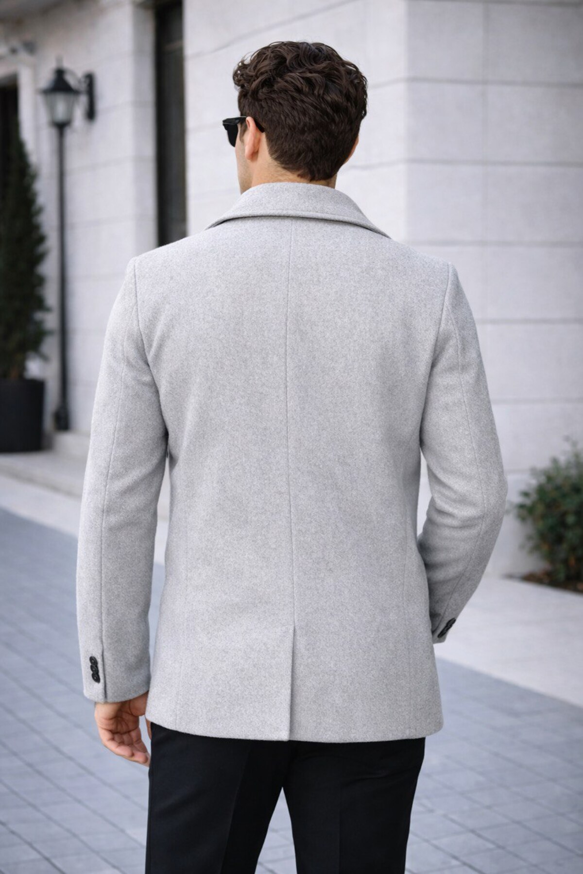 BASEL.CO  Erkek Casual Kruvaze Midi Boy Kaşe Kaban - Modern Kesim - Görsel 3