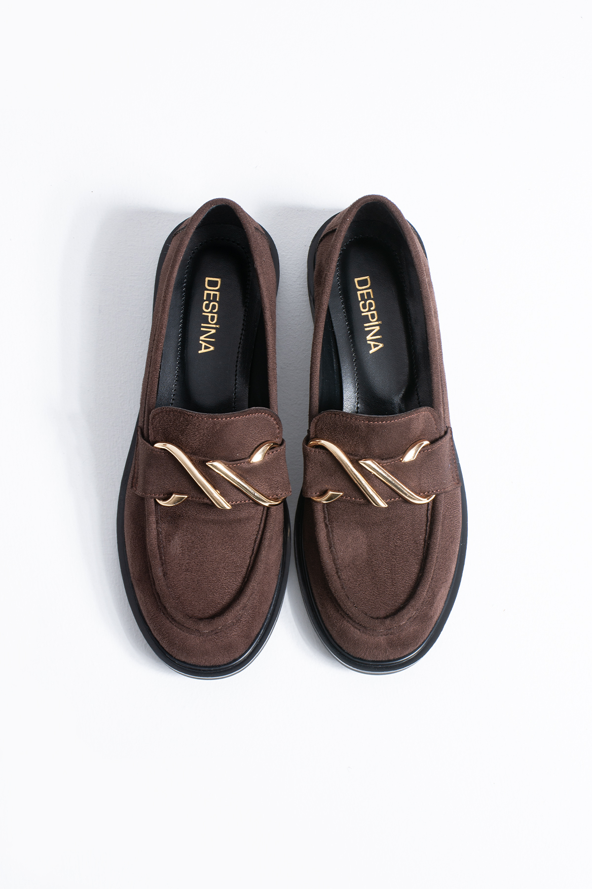 DESPİNA  TİTA Kadın Siyah Cilt Gold Toka Detay Loafer Ayakkabı – Klasik & Modern Ofis Şıklığı