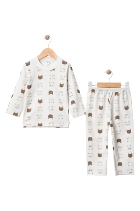 Babexi Bebek Pijama Takımı %100 Pamuk Fitilli Kumaş Ayıcık Desenli Uzun Kollu...