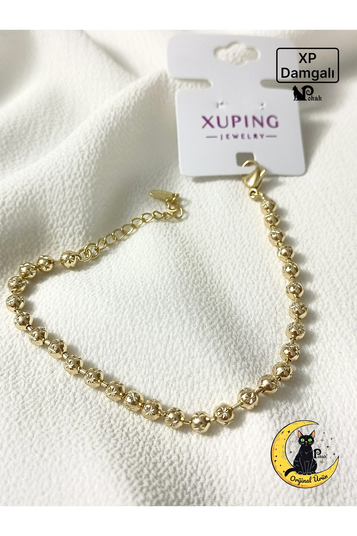 XUPING JEWELRY POKAK 14K Altın Kaplama Dorika Model Vip Kararmaz Kadın Bileklik 17CM+3 CM ZİNCİRLİ