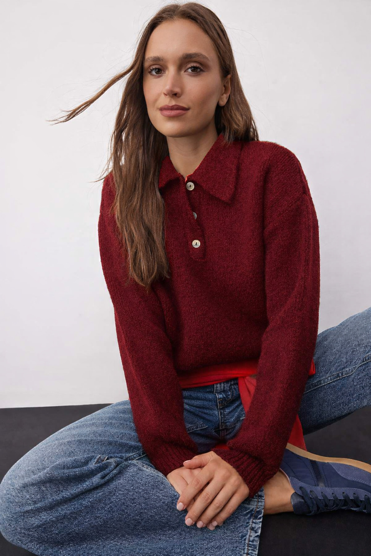 Noi Belis  Basic Oversize Polo Yaka Yarım Pat Düğmeli Triko Kazak AW25KZ0131 - Görsel 4