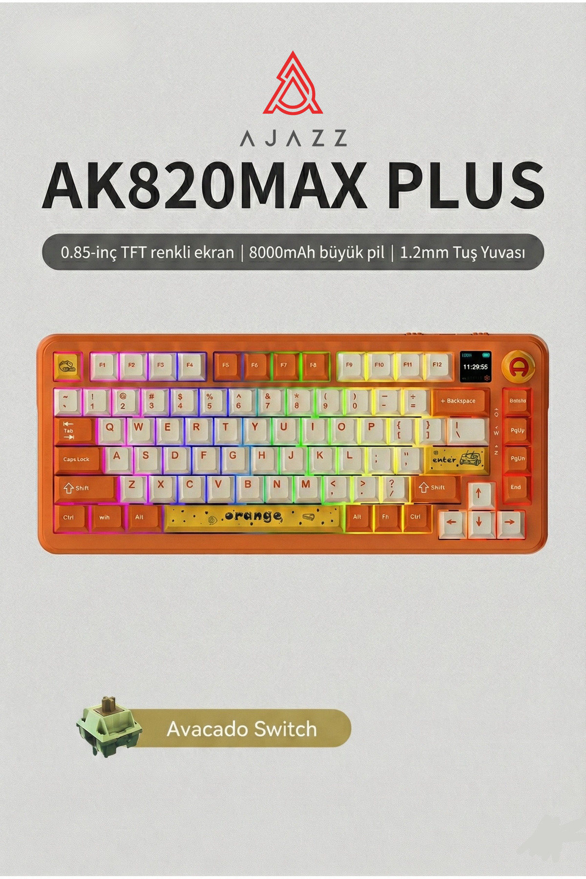 Ajazz AK820 MAX PLUS-Hot-Swap-Dinamik RGB Mekanik Oyun Klavyesi