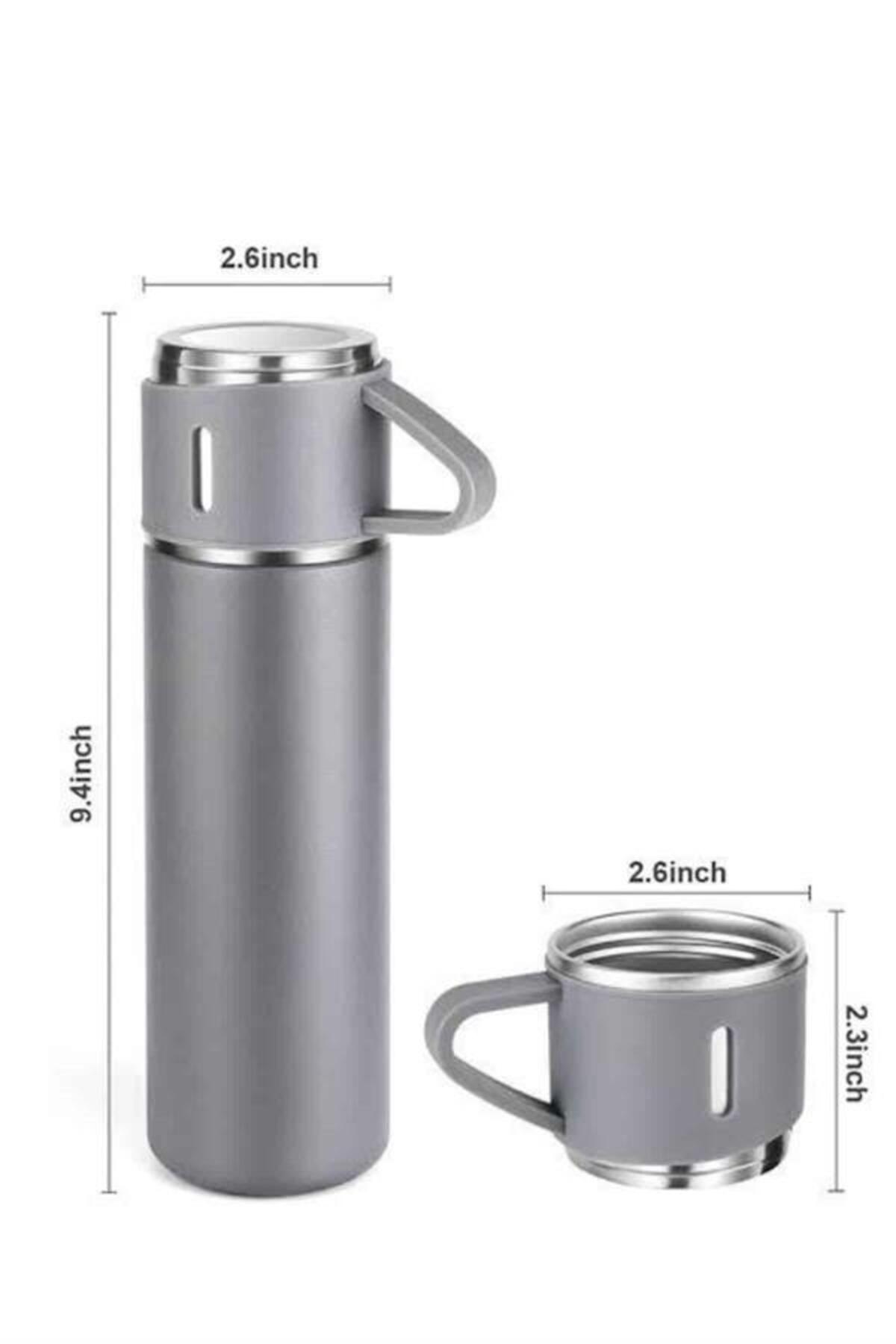 Net Damla Termos Seti Paslanmaz Çelik 3 Bardaklı Vakumlu Termos Set 500 Ml 12 Saate Kadar Isı Koruma - Lisinya fotoğrafı 3 (önizleme)