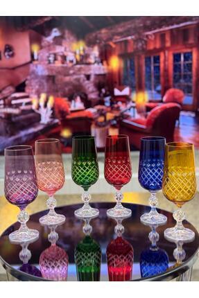 CAM RENKLİ 6'LI KRİSTAL KESME İŞLEMELİ KAHVE YANI BARDAK