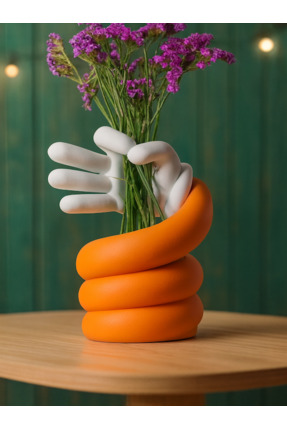 Generica Heykelsi El Tasarımlı 3D Baskı Vazo – Siyah, Turuncu, Beyaz, Pembe R...