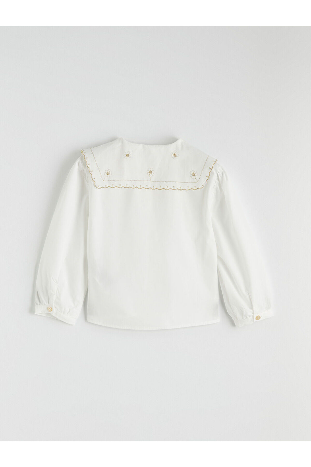 LC Waikiki Elsiva Collection Ekru Çiçek Nakışlı Kız Çocuk Poplin Gömlek fotoğrafı 3 (önizleme)