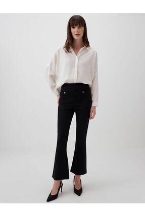 Jimmy Key Siyah Bol Paça Yüksek Bel Dar Kesim Örme Pantolon