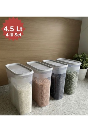 Alkanev Poly Time 4'Lü Erzak Bakliyat Saklama Kabı Gri (4 Lt)